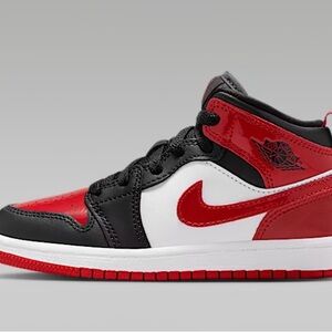 Nike Jordan 1 Mid SE Kids Sneakers Size 2 - Black, Red, and White